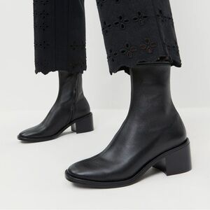 Loeffler Randall Slim Black Leather Ankle Bootie Size 7 Block Heel